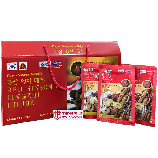 Nước hồng sâm linh chi táo đỏ Hàn Quốc hộp 30 gói x 80ml