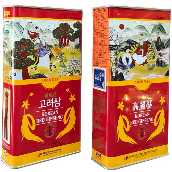 Hồng sâm củ khô 6 năm tuổi 75g hộp thiếc chính hãng Daedong Hàn Quốc