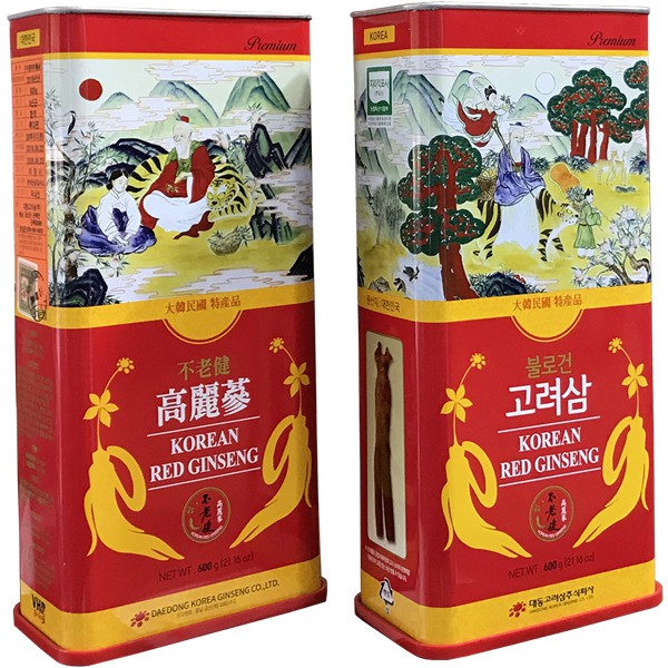 Hồng Sâm Củ Khô Hộp Thiếc 600g Chính hãng Daedong Hàn Quốc 20 củ