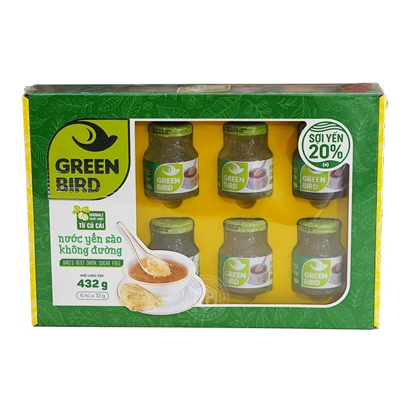 Yến chưng sẵn không đường Green Bird hộp 6 lọ