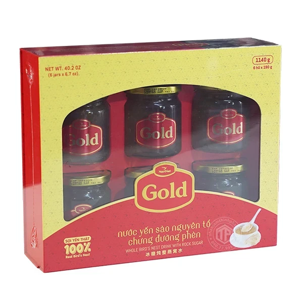Tổ yến chưng đường phèn 100% tổ yến hộp 6 hũ - 190g/ hũ - Gold Bird