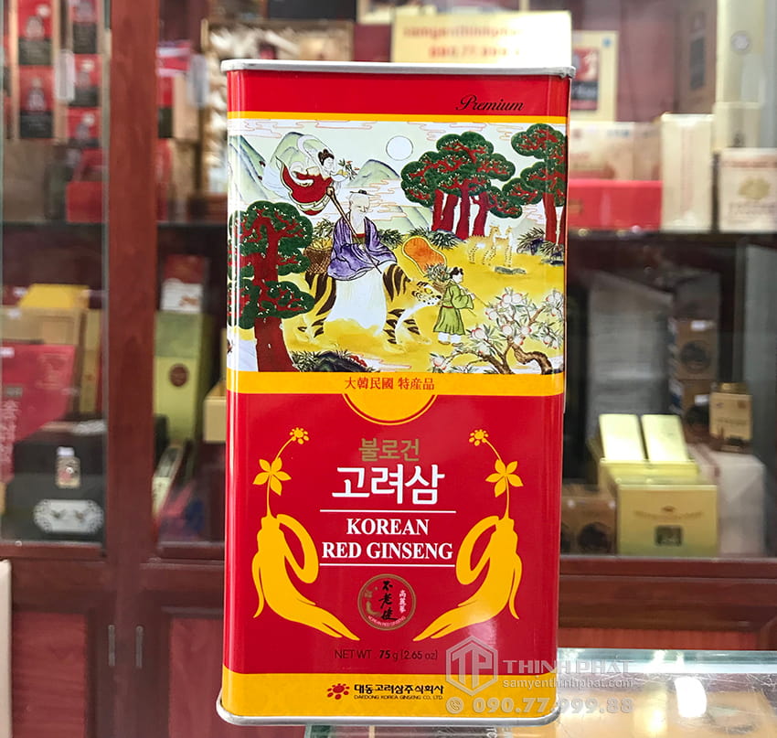Hồng sâm củ khô 6 năm tuổi 75g hộp thiếc chính hãng Deadong Hàn Quốc
