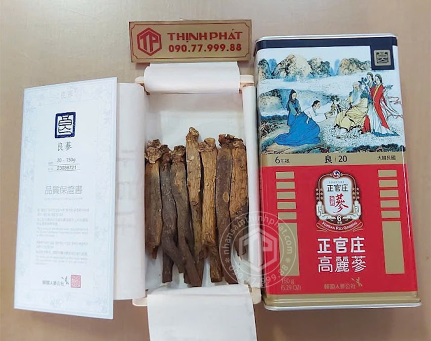 Hồng sâm củ khô KGC 150g 7 củ hộp thiếc hồng sâm Chính phủ Jung Kwan Jang Hồng sâm củ khô KGC 150g 7 củ hộp thiếc hồng sâm Chính phủ Jung Kwan Jang