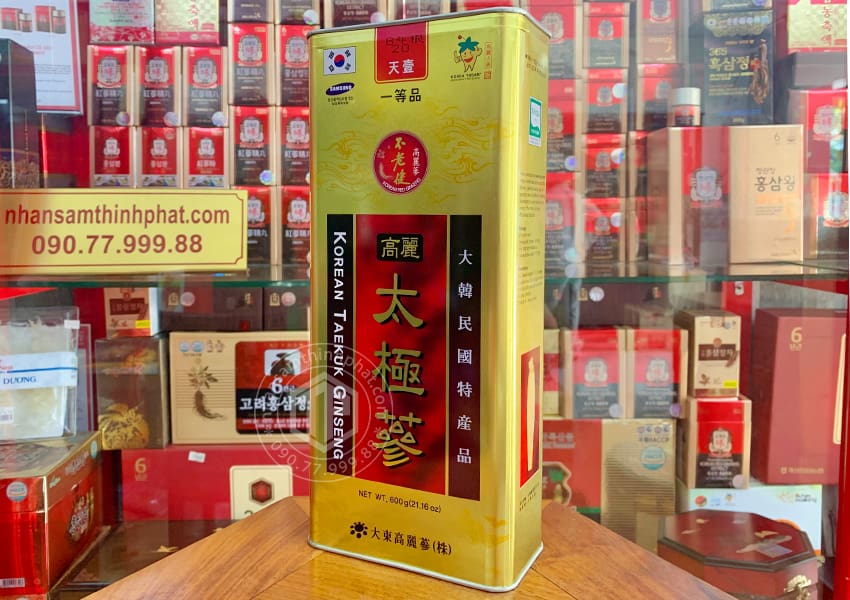 Thiên sâm củ khô Hàn Quốc chính hãng Daedong hộp 600g hộp thiếc 20 củ