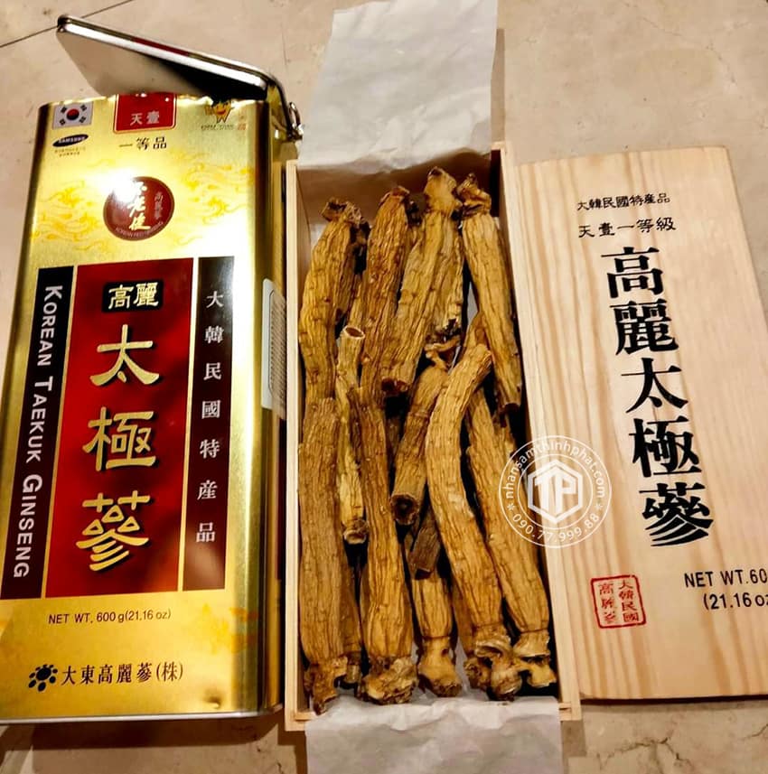 Thiên sâm củ khô Hàn Quốc chính hãng Daedong hộp 600g hộp thiếc 20 củ