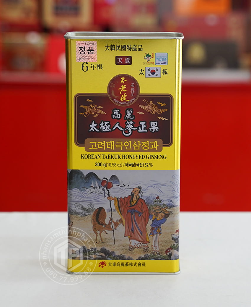 Thái cực sâm tẩm mật ong hộp thiếc 300g Sâm Hàn Quốc 6 năm tuổi cao cấp chính hãng Daedong Thái cực sâm tẩm mật ong hộp thiếc 300g Sâm Hàn Quốc 6 năm tuổi cao cấp chính hãng Daedong