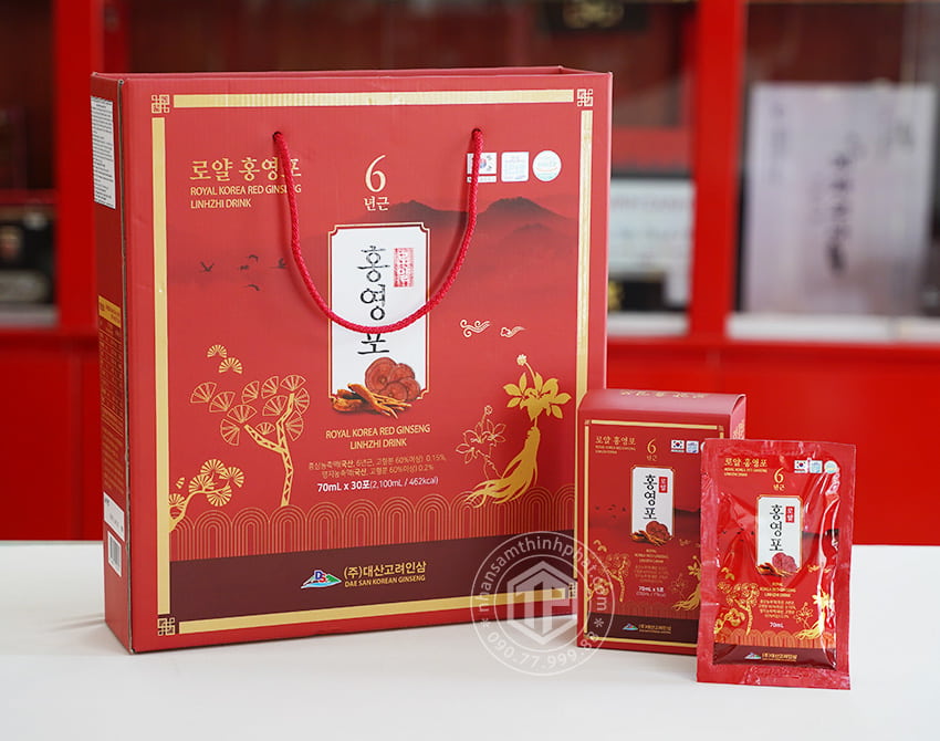 Nước hồng sấm linh chi Daesan Hàn Quốc hộp 30 gói x 70ml Nước hồng sấm linh chi Daesan Hàn Quốc hộp 30 gói x 70ml