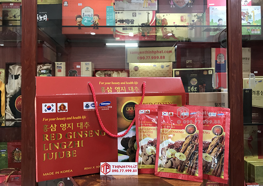 Nước hồng sâm linh chi táo đỏ Hàn Quốc hộp 30 gói x 80ml Nước hồng sâm linh chi táo đỏ Hàn Quốc hộp 30 gói x 80ml