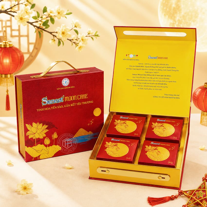 Bánh trung thu Yến Sào thập cẩm hộp 4 bánh x 200gr Bánh trung thu Yến Sào thập cẩm hộp 4 bánh x 200gr