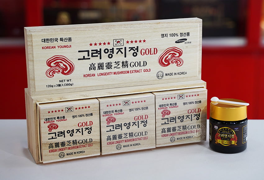Cao linh chi sao đỏ Hàn Quốc Gold hộp gỗ 3 lọ x 120g Cao linh chi sao đỏ Hàn Quốc Gold hộp gỗ 3 lọ x 120g
