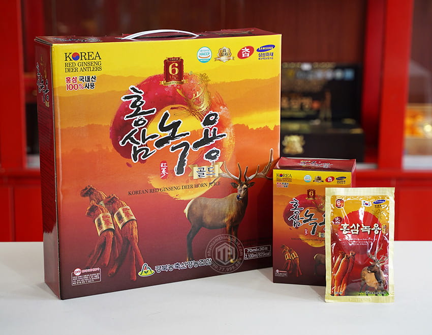 Nước tinh chất hồng sâm nhung hươu Hàn Quốc hộp 30 gói Nước tinh chất hồng sâm nhung hươu Hàn Quốc hộp 30 gói