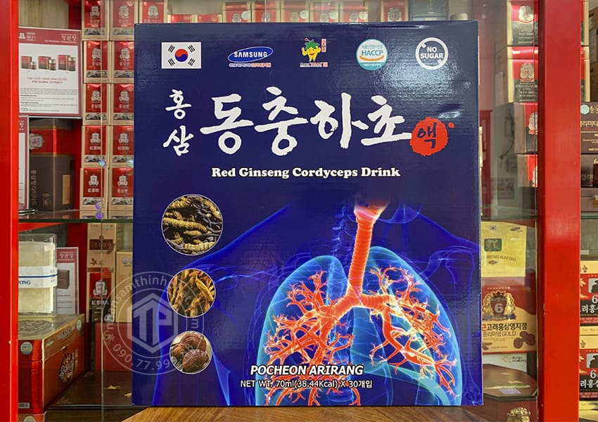 Nước hồng sâm đông trùng hạ thảo bổ phổi Pocheon hộp 30 gói x 70ml Nước hồng sâm đông trùng hạ thảo bổ phổi Pocheon hộp 30 gói x 70ml