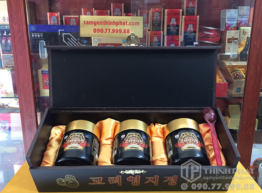 Cao linh chi núi Hàn Quốc cao cấp hộp gỗ đen 3 lọ x 120g gold Cao linh chi núi Hàn Quốc cao cấp hộp gỗ đen 3 lọ x 120g gold