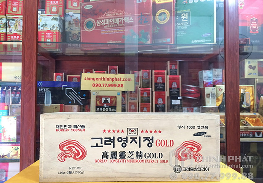 Cao linh chi sao đỏ Hàn Quốc Gold hộp gỗ 3 lọ x 120g Cao linh chi sao đỏ Hàn Quốc Gold hộp gỗ 3 lọ x 120g