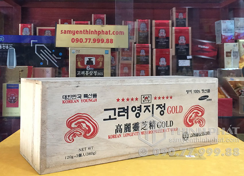 Cao linh chi sao đỏ Hàn Quốc Gold hộp gỗ 3 lọ x 120g Cao linh chi sao đỏ Hàn Quốc Gold hộp gỗ 3 lọ x 120g